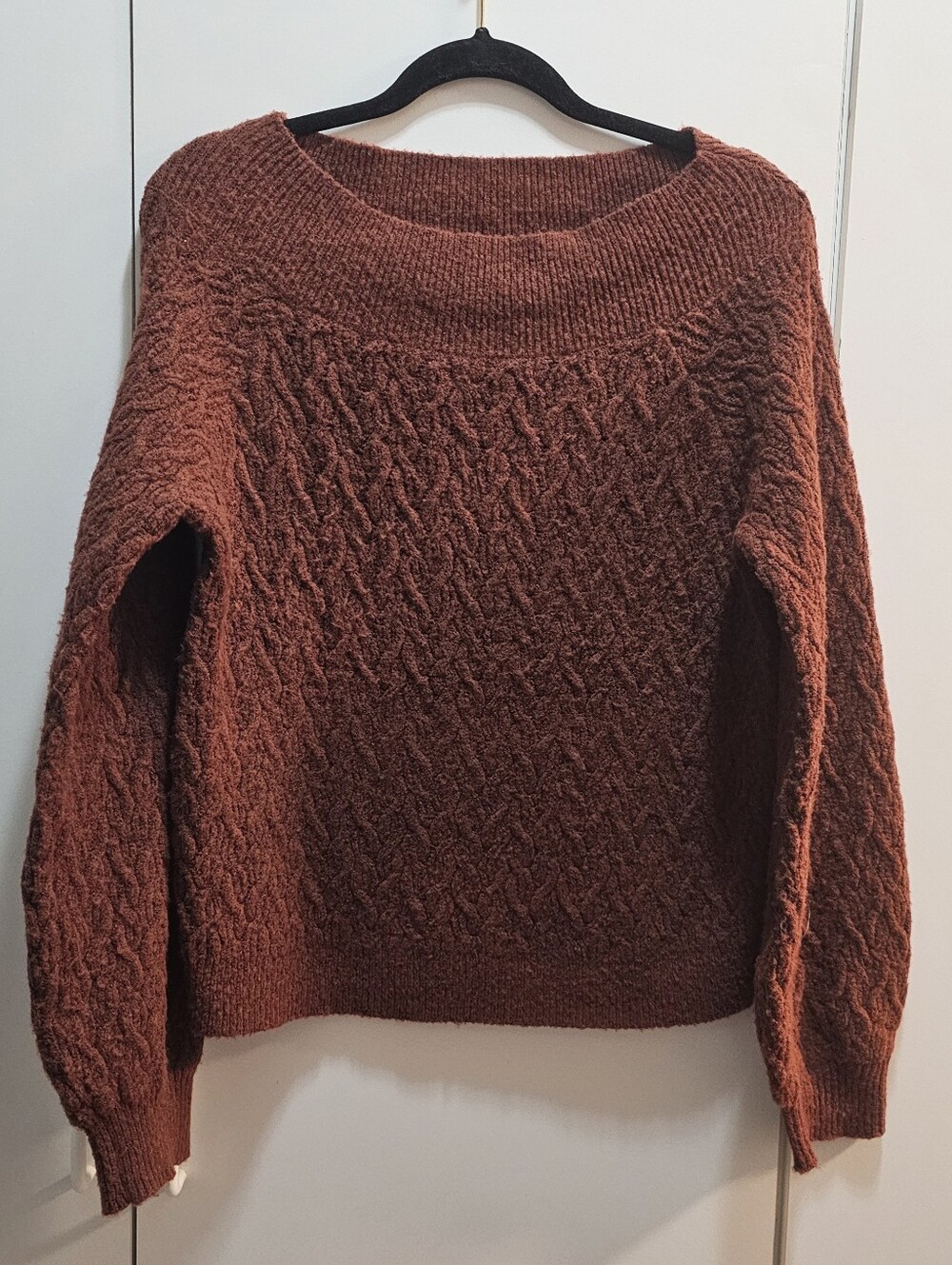Women's Cable Crewneck Sweater in Rust